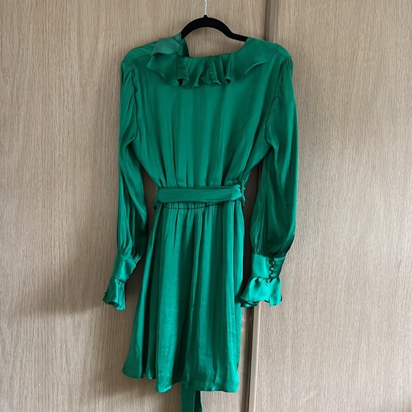 Green Satin Bardot Dress - Picture 2 of 4